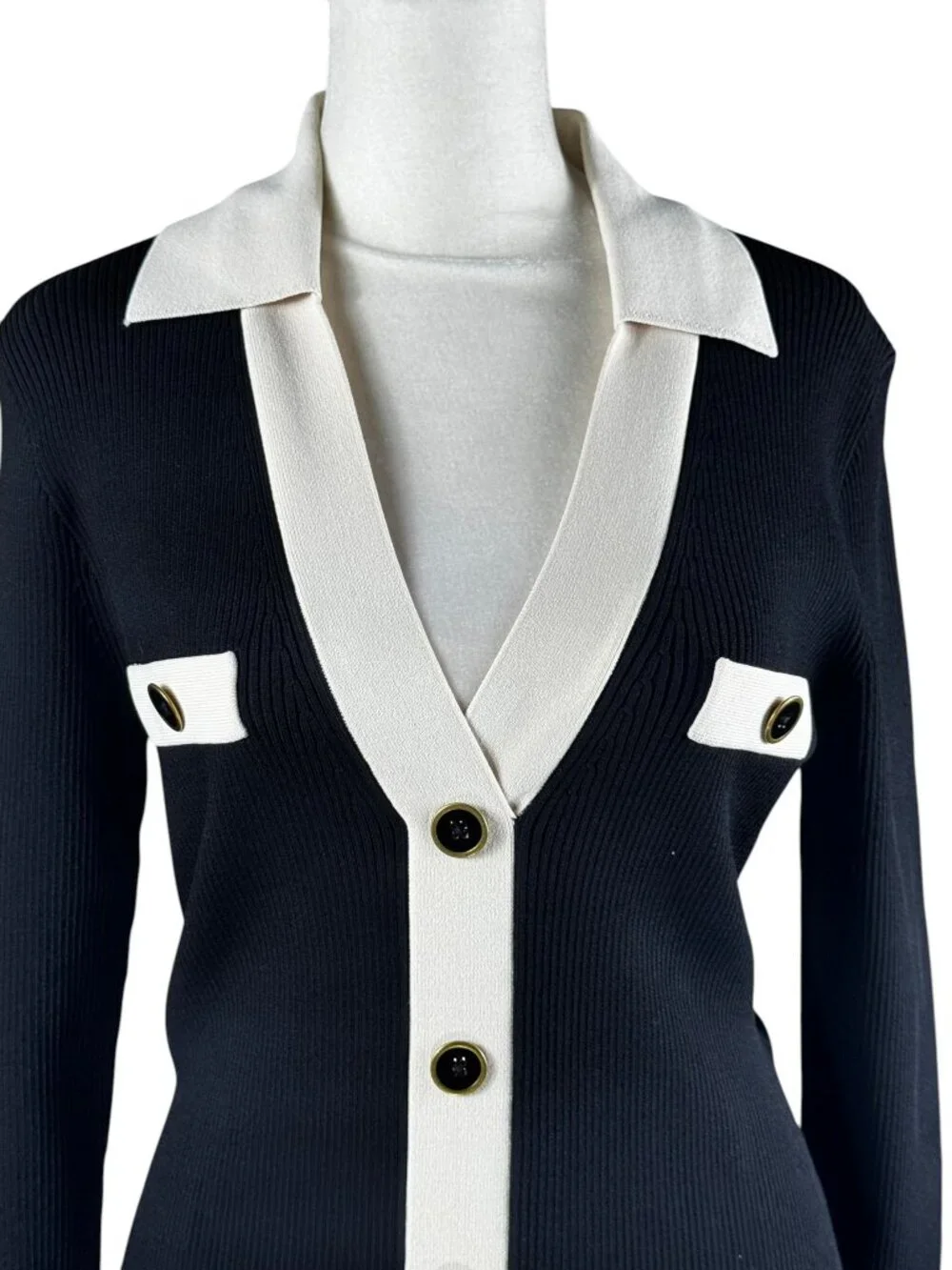 LIke new J. Crew Black & Cream BN155 Knit Dress Size Medium - Picture 4 of 13